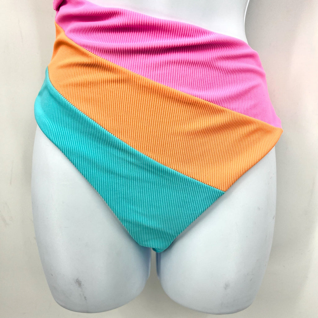 BEACH RIOT Joyce One Shoulder One Piece Swimsuit Small Pink Blue NWOT
