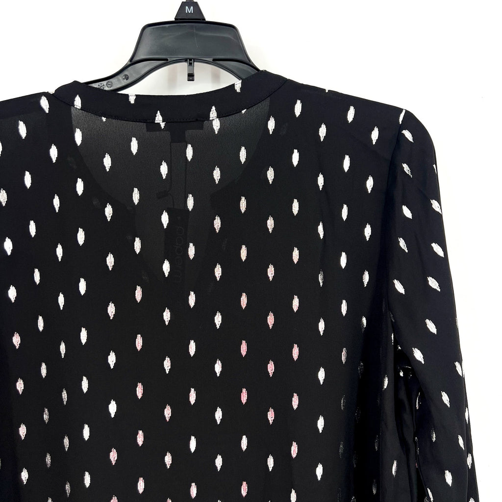 STITCH FIX - PAPERMOON Womens V Neck Blouse Small Black Silver Print NWT