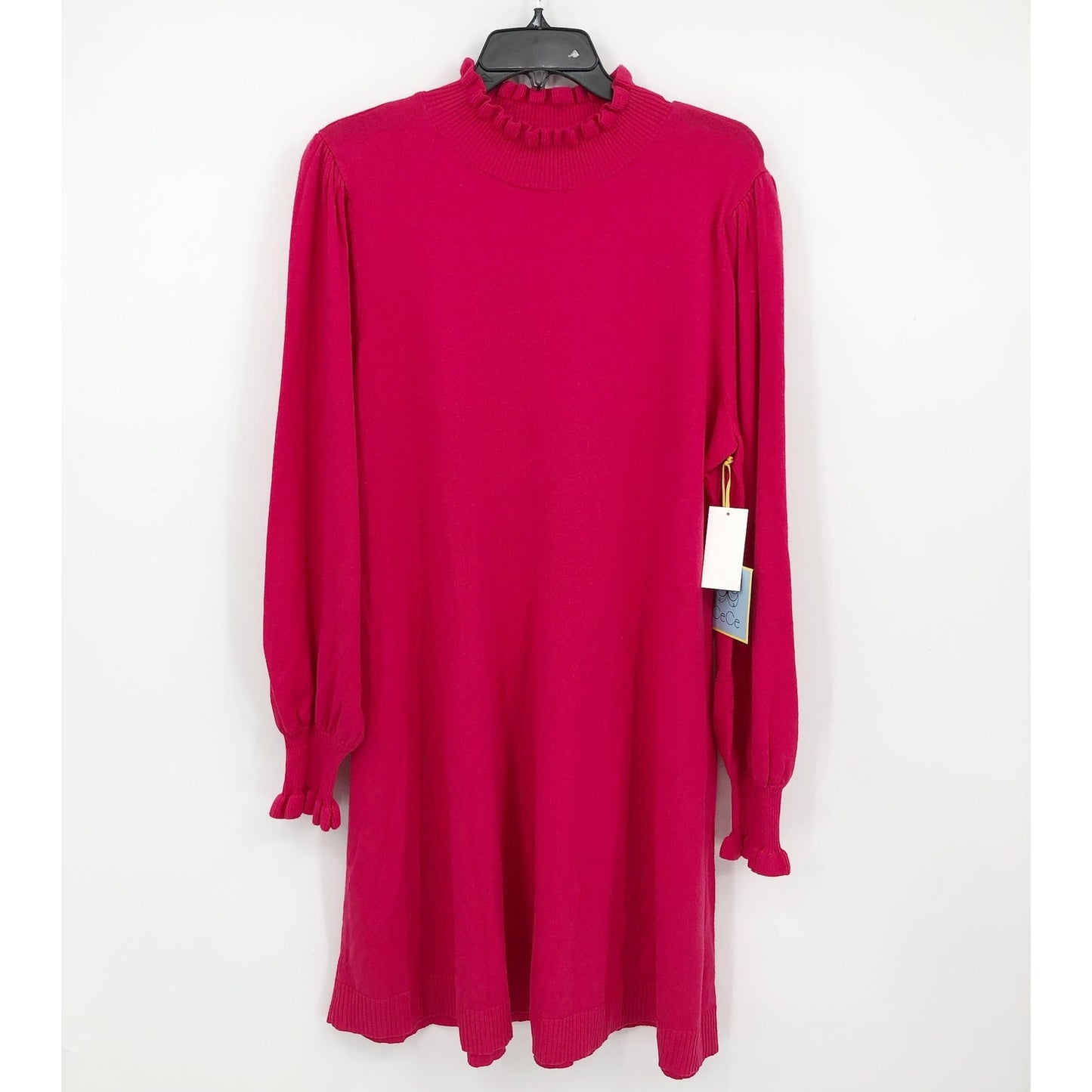 CECE Ruffled Sweater Dress Rich Magenta SMALL