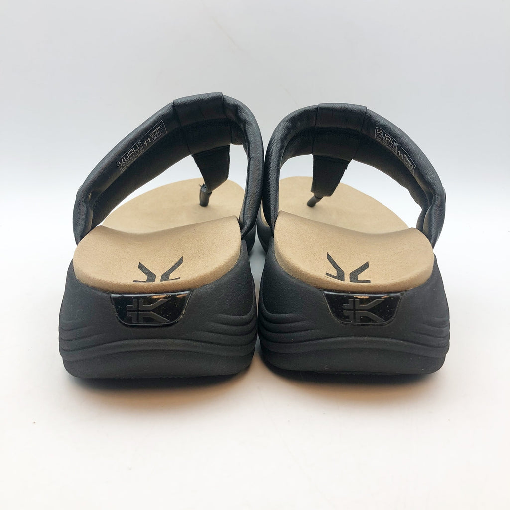 Kuru Womens CODA SUVI Flip Flop Sandals Size 11 Jet Black Leather NIB