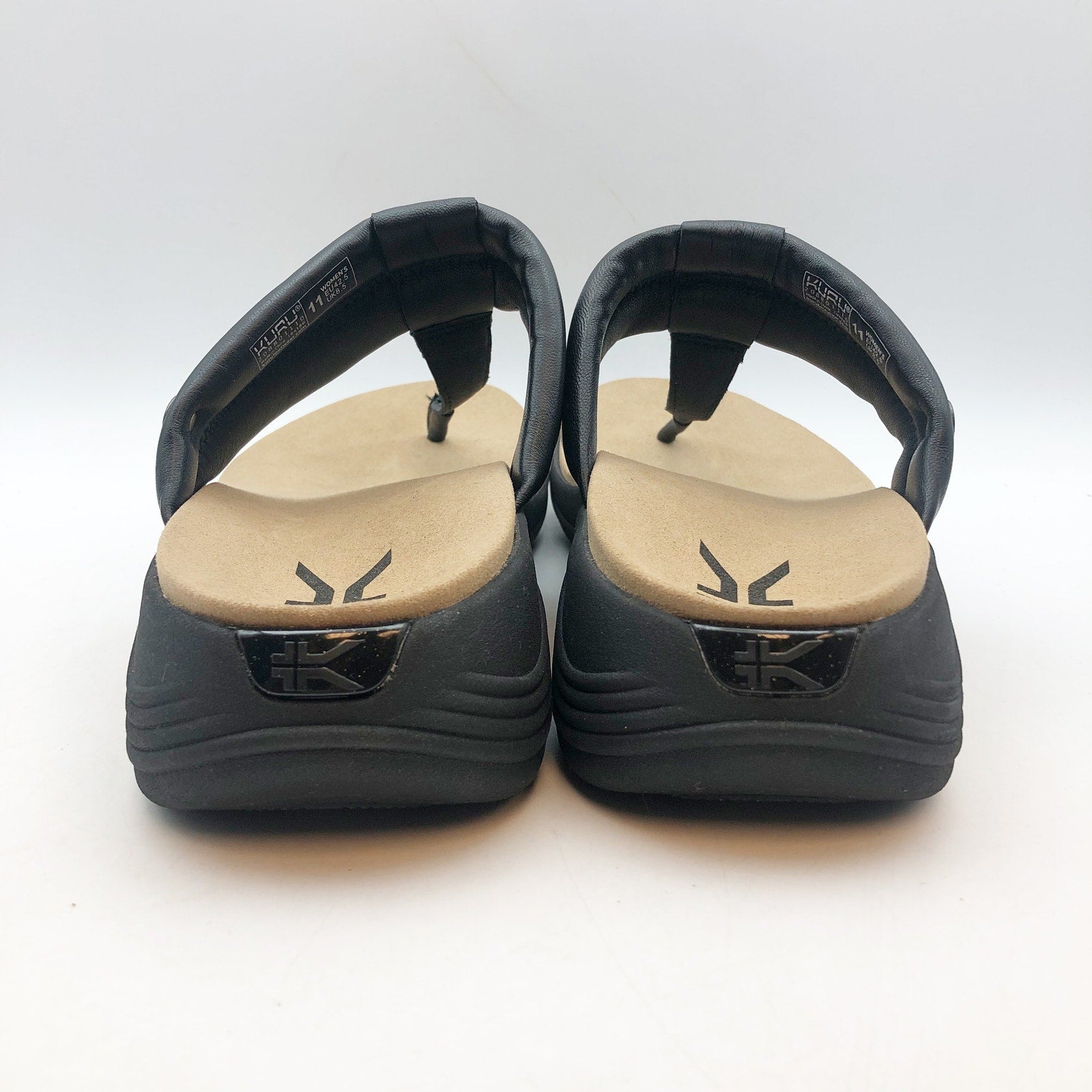 Kuru Womens CODA SUVI Flip Flop Sandals Size 11 Jet Black Leather NIB