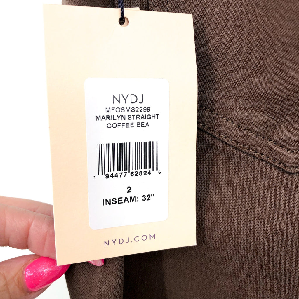 NYDJ Women's Marilyn Straight Jeans Size 2 Brown High Rise 32" Inseam NWT