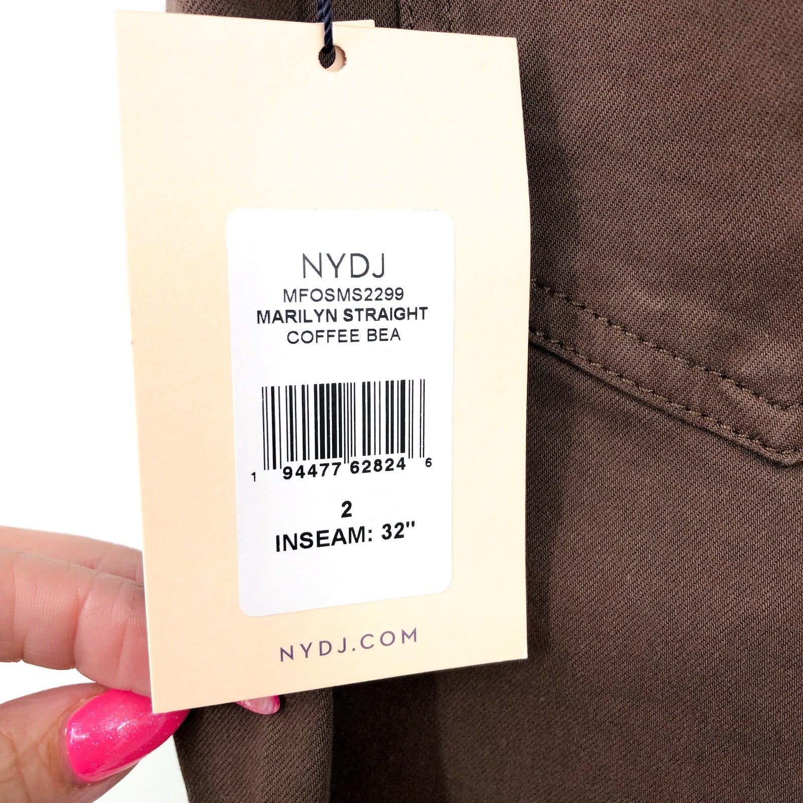 NYDJ Women's Marilyn Straight Jeans Size 2 Brown High Rise 32" Inseam NWT
