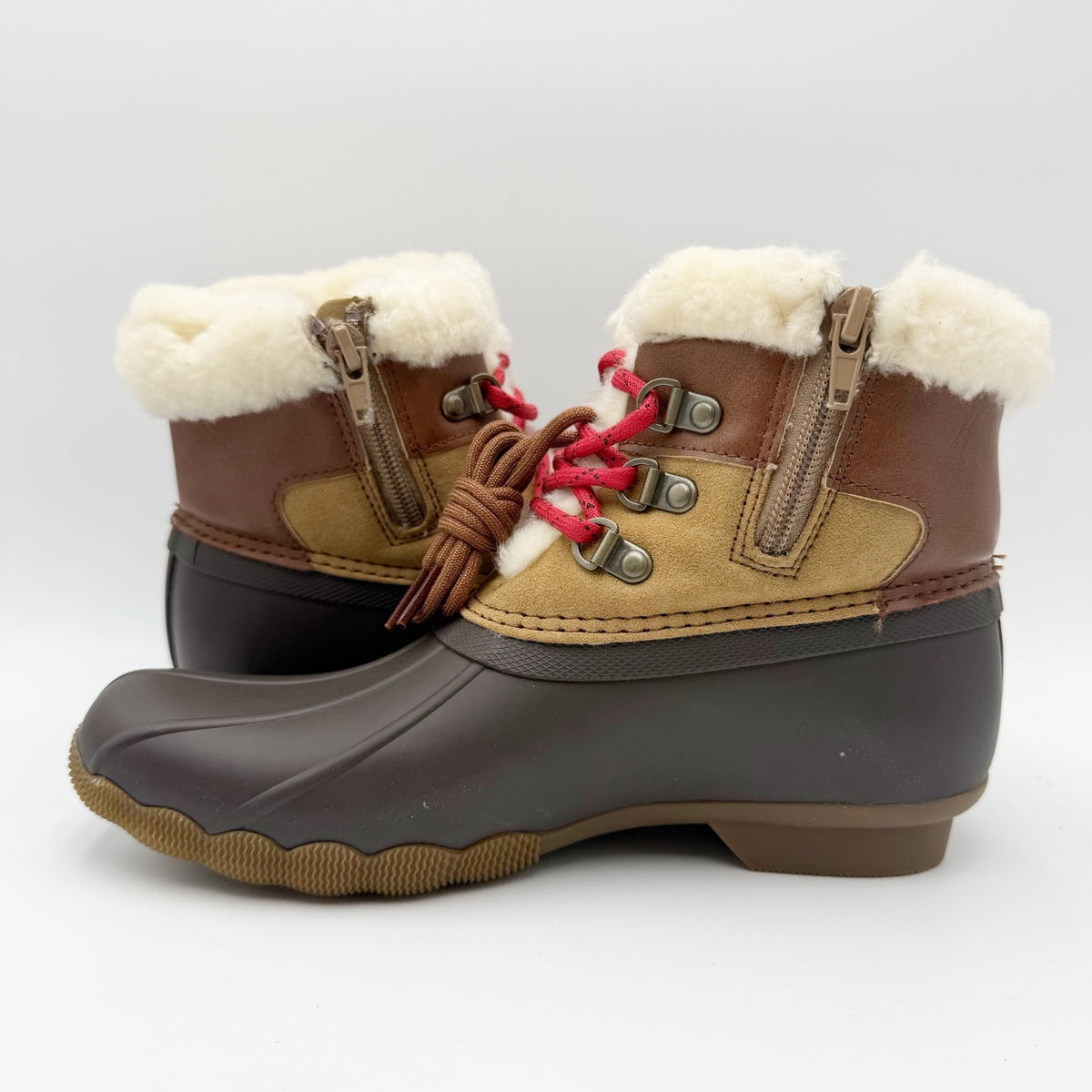 Sperry Kids Alpine Saltwater Winter Boots Size 5 Tan Red Water Resistant NWOB