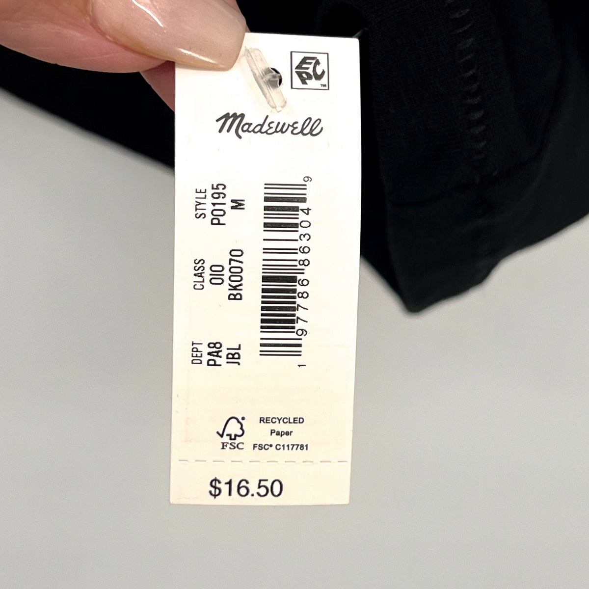MADEWELL Women's Northside Vintage Muscle Tank Top Medium Jet Black PO195 NWT