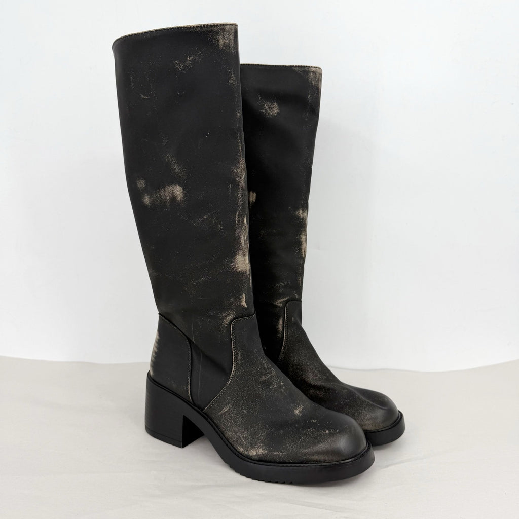 Madden Girl Womens Momento Knee High Boots US 8.5 Distressed Black NWOB