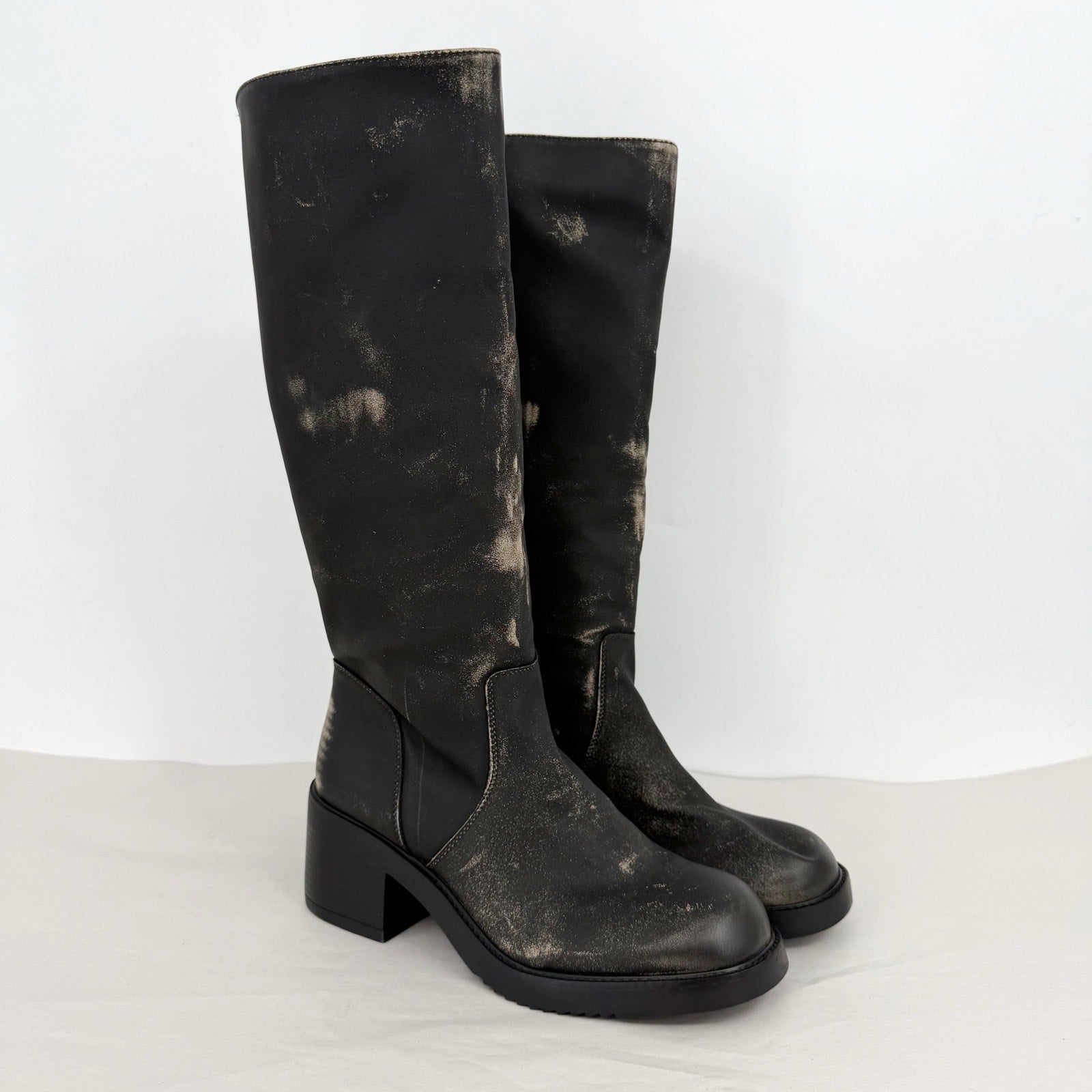 Madden Girl Womens Momento Knee High Boots US 8.5 Distressed Black NWOB