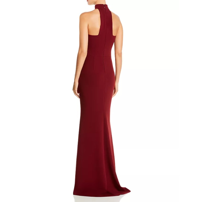 AQUA Women's Halter Neck Gown Size 4 Red Bordeaux Scuba Crepe Dress NWT