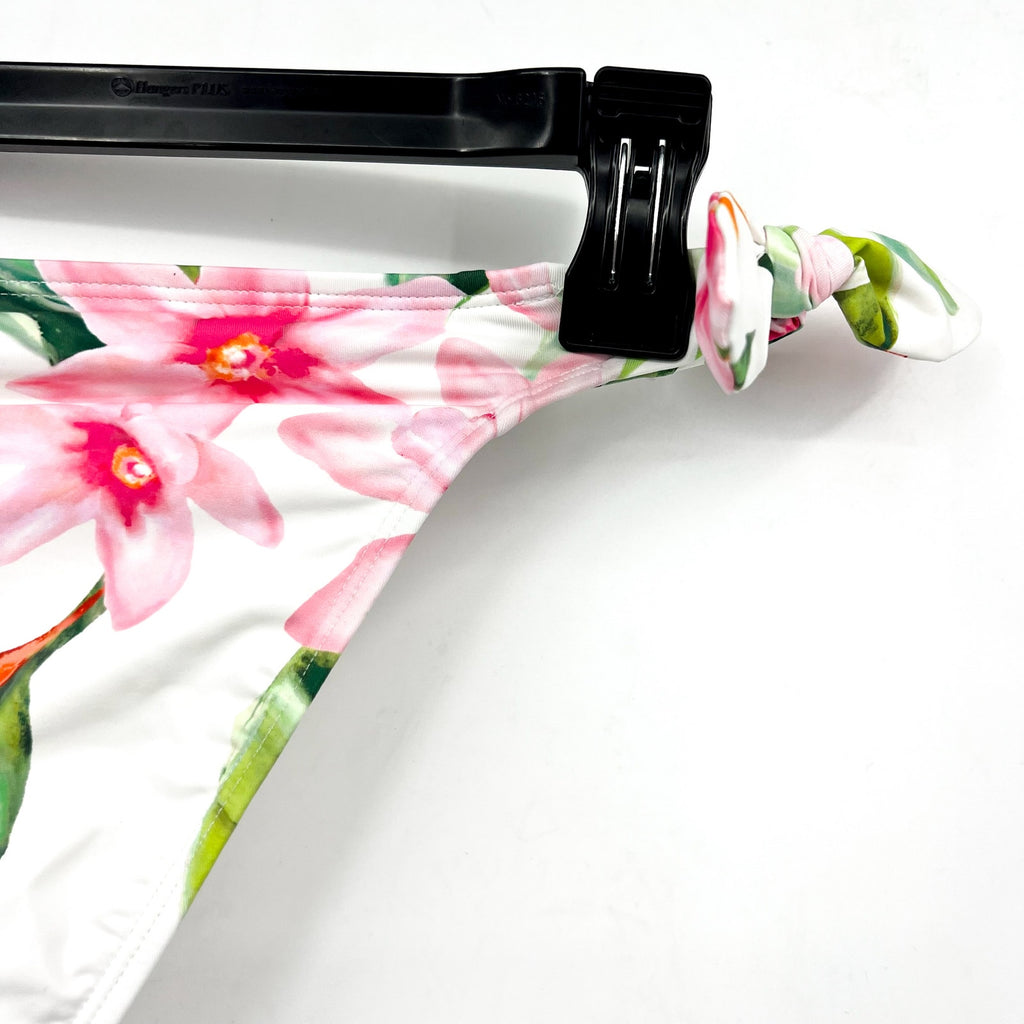 LAUREN RALPH LAUREN Hipster Bikini Bottom Size 16 White Pink Floral Side-Tie NWT