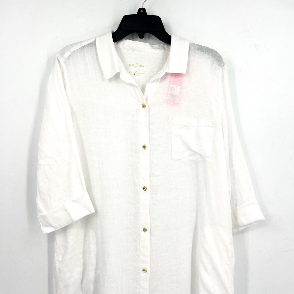 LILLY PULITZER Womens Natalie Maxi Cover-Up Shirtdress Large Resort White NWT