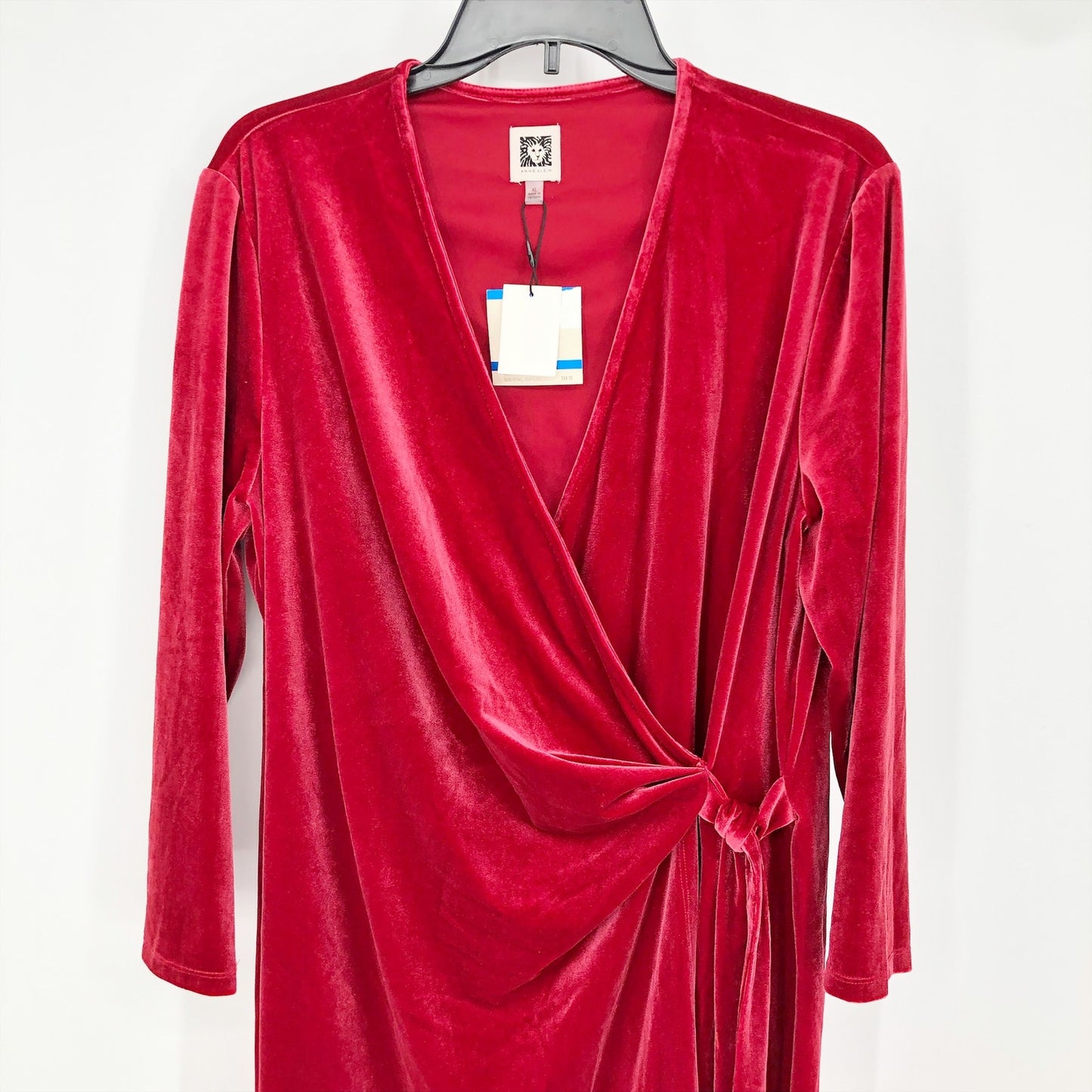 ANNE KLEIN Velvet Wrap Sheath Dress Medium Titian Red Mini V Neck Glam Chic NWT