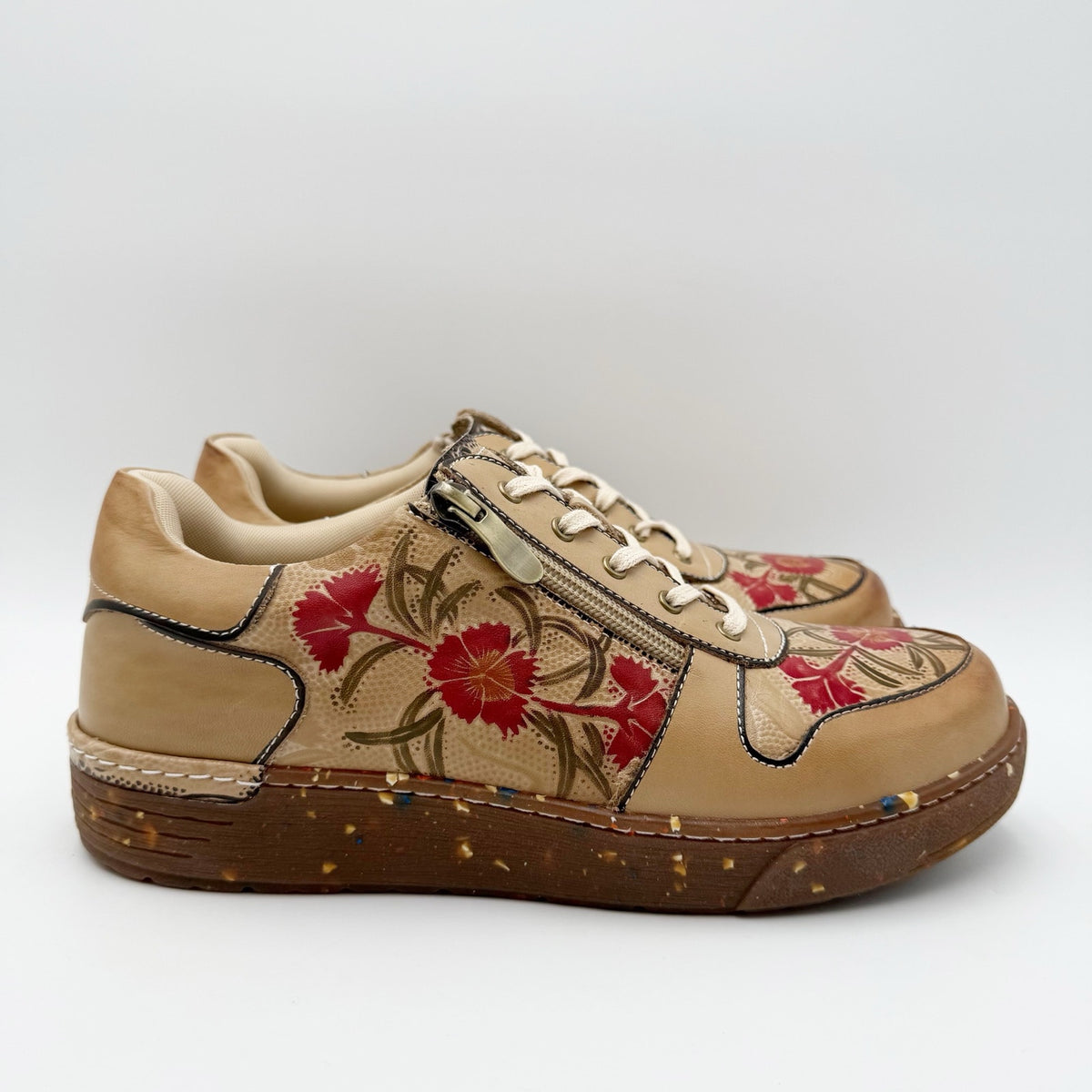 L'Artiste Womens Sincerity Sneakers EU 42 US 10.5-11 Beige Floral Leather NWOB