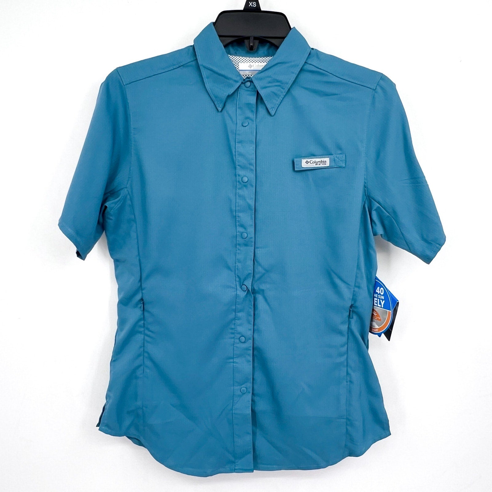 COLUMBIA Women's PFG Tamiami II Shirt XS Blue Ocean Teal Short Sleeve NWT