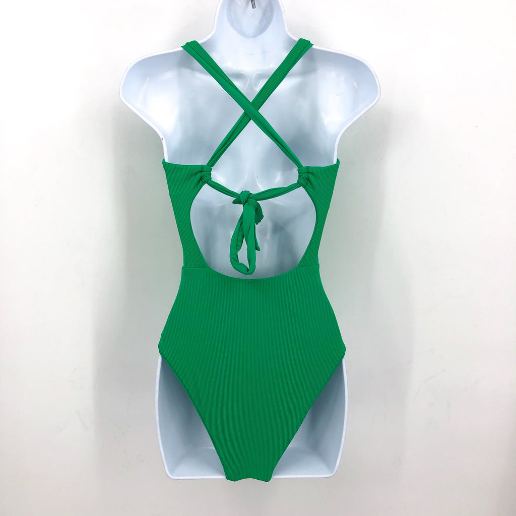 BECCA Women's Modern Edge Rib Bandeau One Piece Swimsuit Small Green Verde NWT