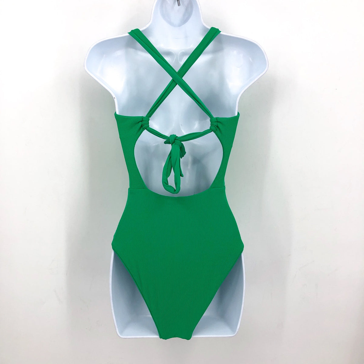 BECCA Women's Modern Edge Rib Bandeau One Piece Swimsuit Small Green Verde NWT