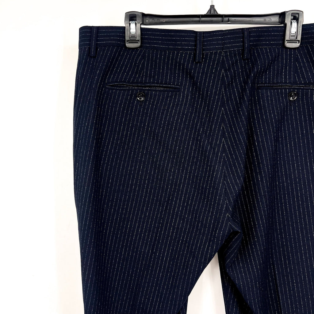 SOUL OF LONDON Men's Flat Front Dress Pants 40R Navy Blue Pinstriped NWOT