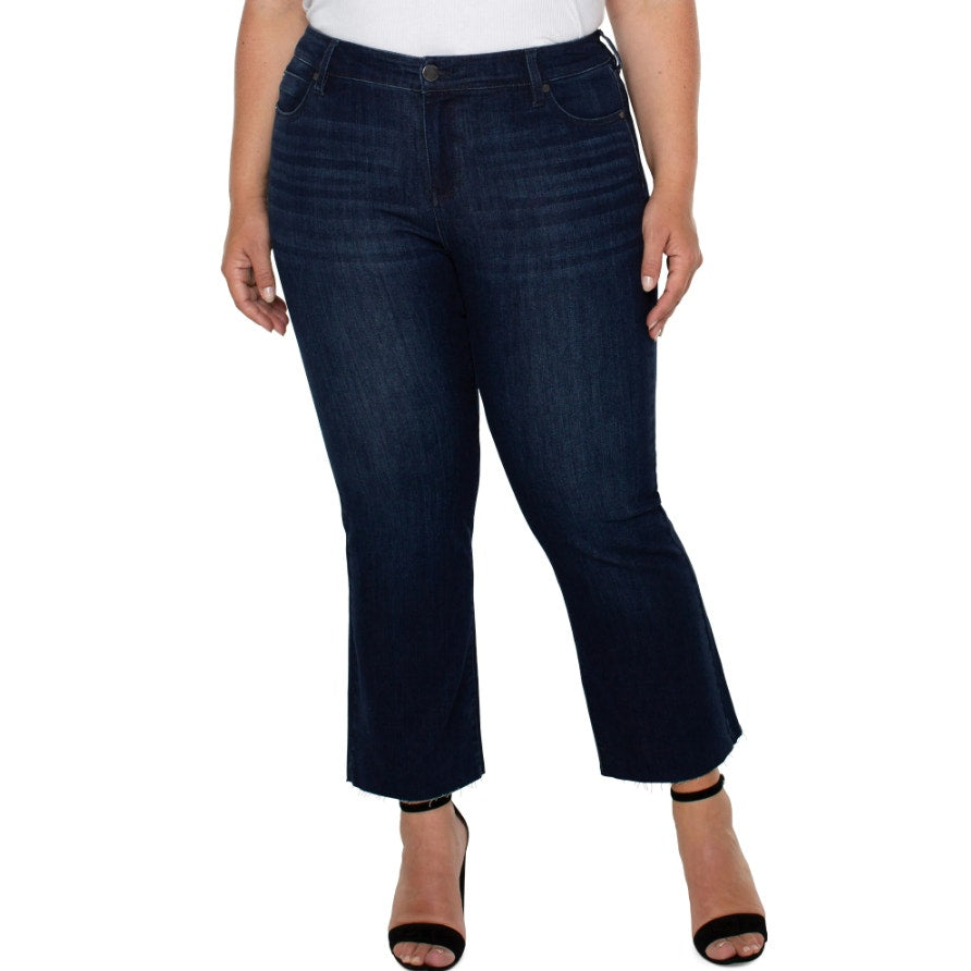 Liverpool Womens Hannah Crop Flare Jeans Size 22W Dark Blue Walcott Raw Hem NWT