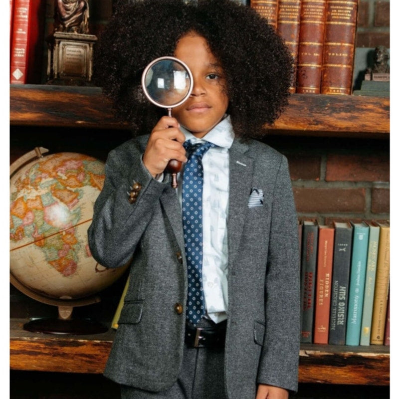 APPAMAN Boy's Stretchy Mod Suit Jacket Size 16 Grey Noir Micro Plaid NWT