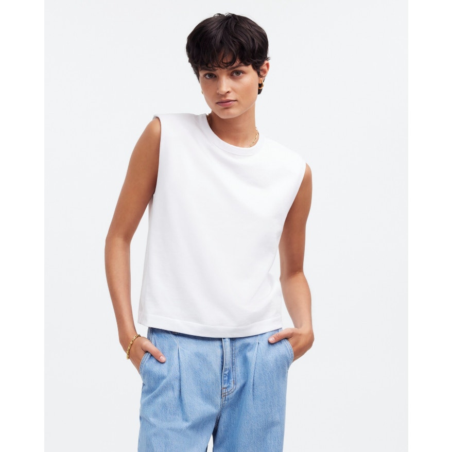 MADEWELL Women's Structured Muscle Tee Small Eyelet White Crewneck NR246 NWT