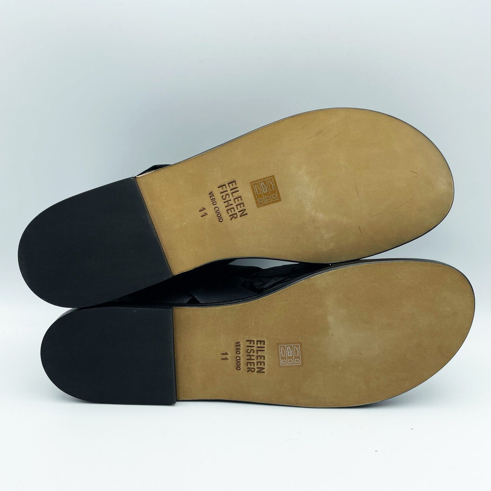 Eileen Fisher Womens Kanza Sandals US 11 Black Tumbled Leather Double Strap NWOB