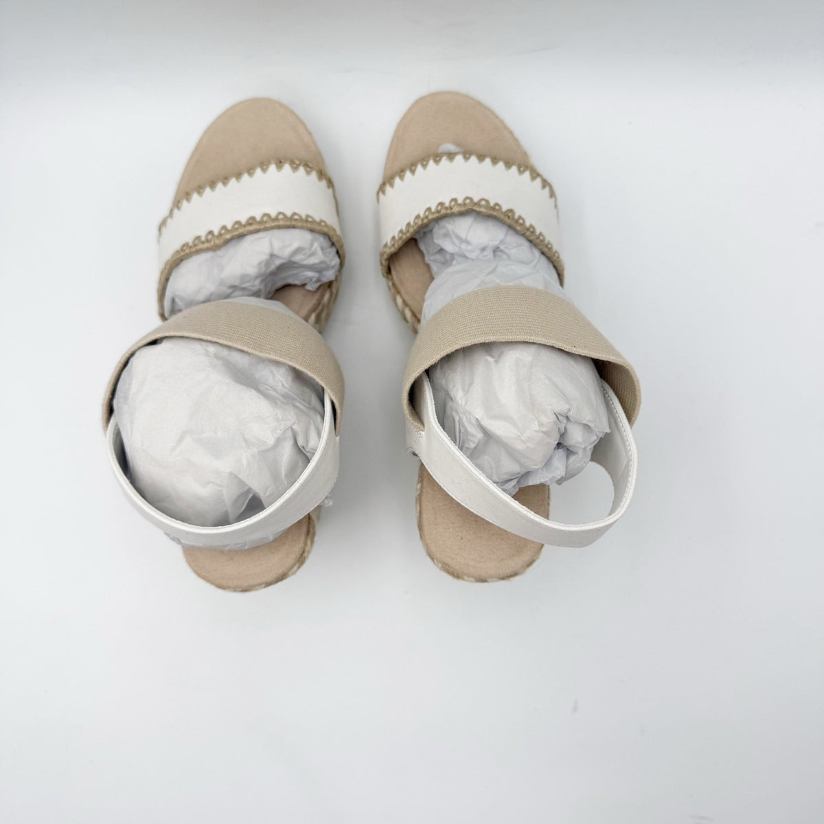 MIA Womens Gracce Espadrille Wedge Sandals Size 9 Beige White Vegan Leather NWOB