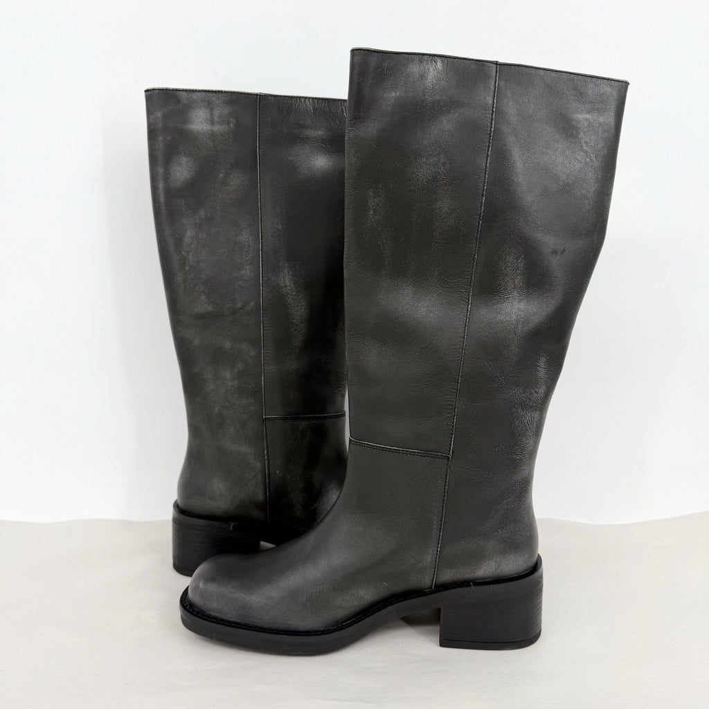 Free People Womens Dana Knee High Boots US 8 Black Distressed Leather NIB