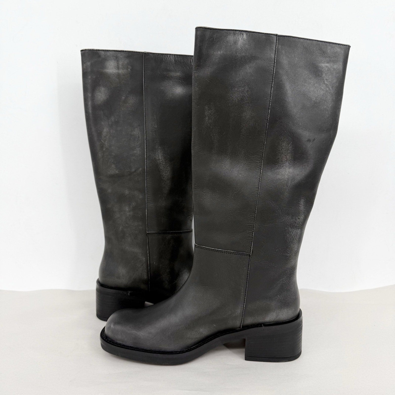 Free People Womens Dana Knee High Boots US 8 Black Distressed Leather NIB
