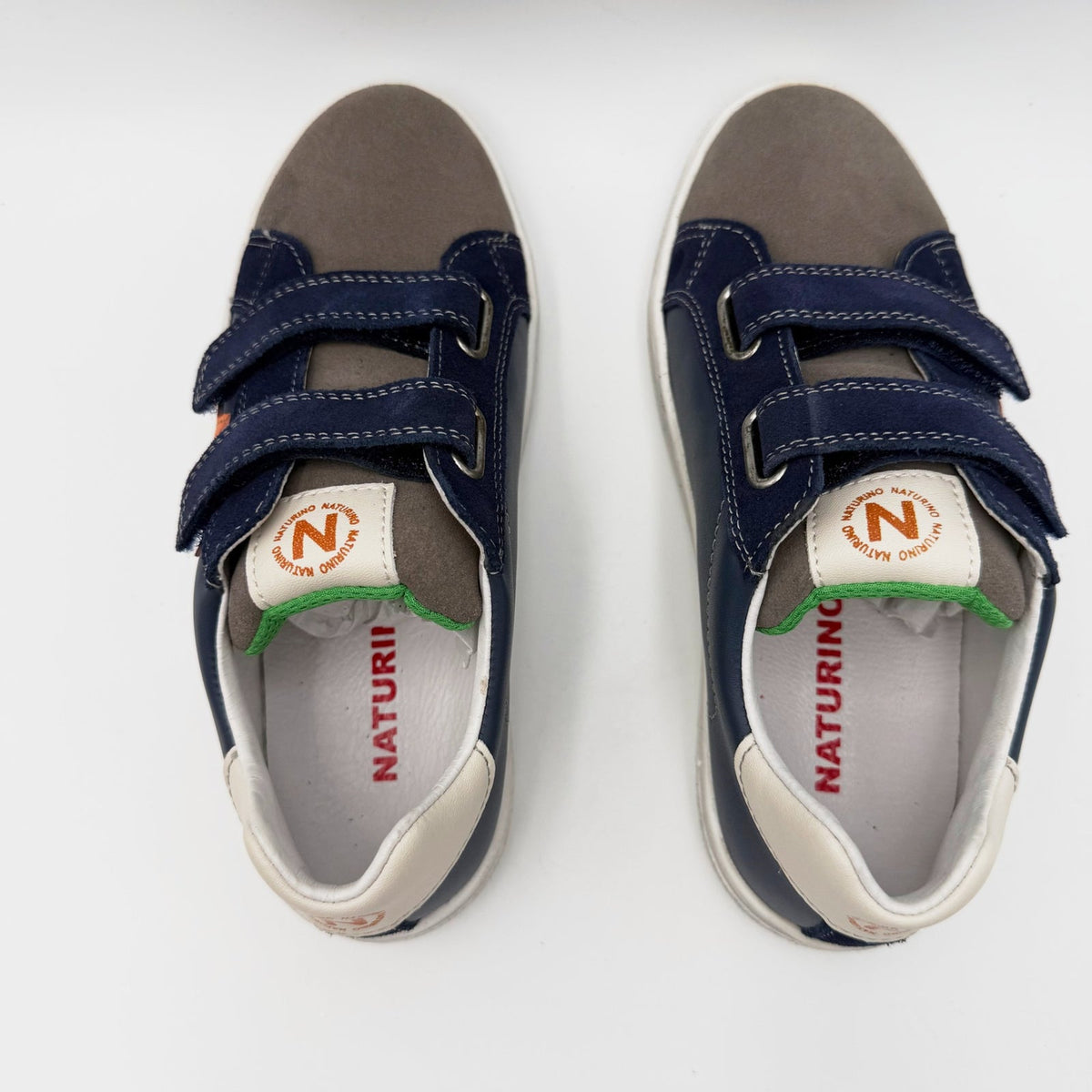 Naturino Boys Pinn VL Hook and Loop Sneakers Size 1.5 EU 32 Gray Navy Blue NIB