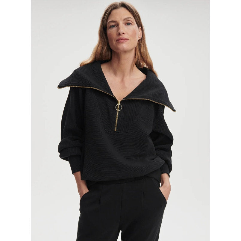 VARLEY Vine Half-Zip Pullover Large Black Ottoman Rib Exaggerated Collar NWT