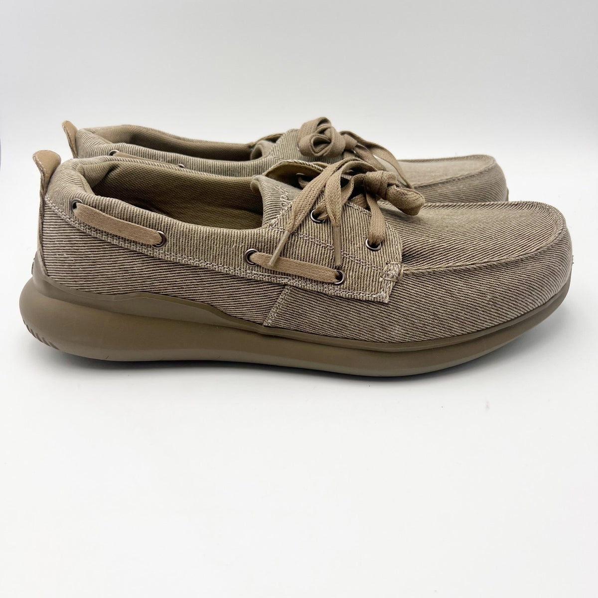 Propet Mens Viasol Lace Slip On Loafers Size 11 Wide EU 45 Tan Canvas NIB