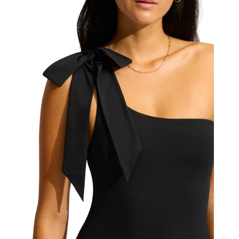 SEAFOLLY Women's Beau One Shoulder Swimsuit Size 4 Black Bow Tie NWT