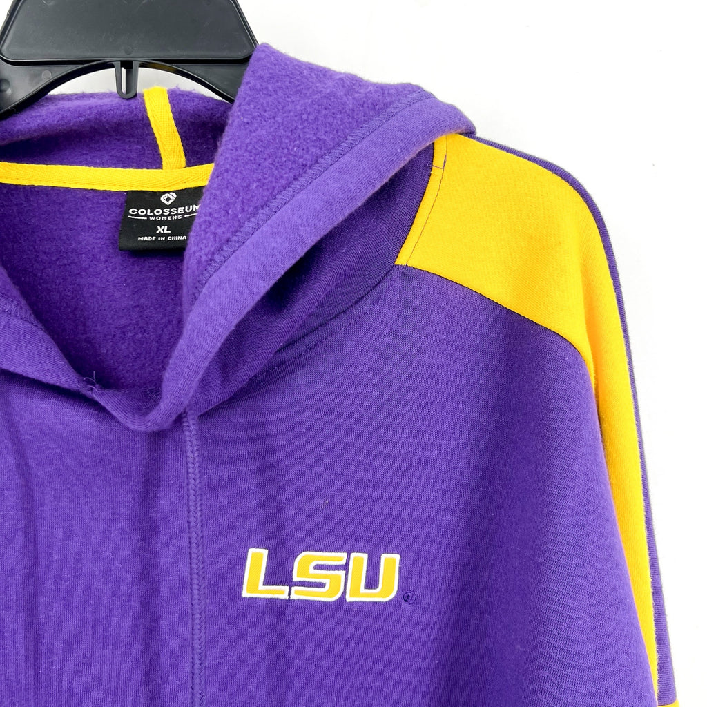 COLOSSEUM Womens LSU Tigers Stripe Logo Cropped Hoodie XL Purple Sweatshirt NWOT