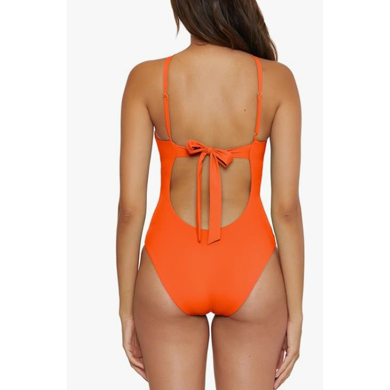 BECCA Women's Baja Mar One Piece Swimsuit Medium Orange Carrot High Neck NWT