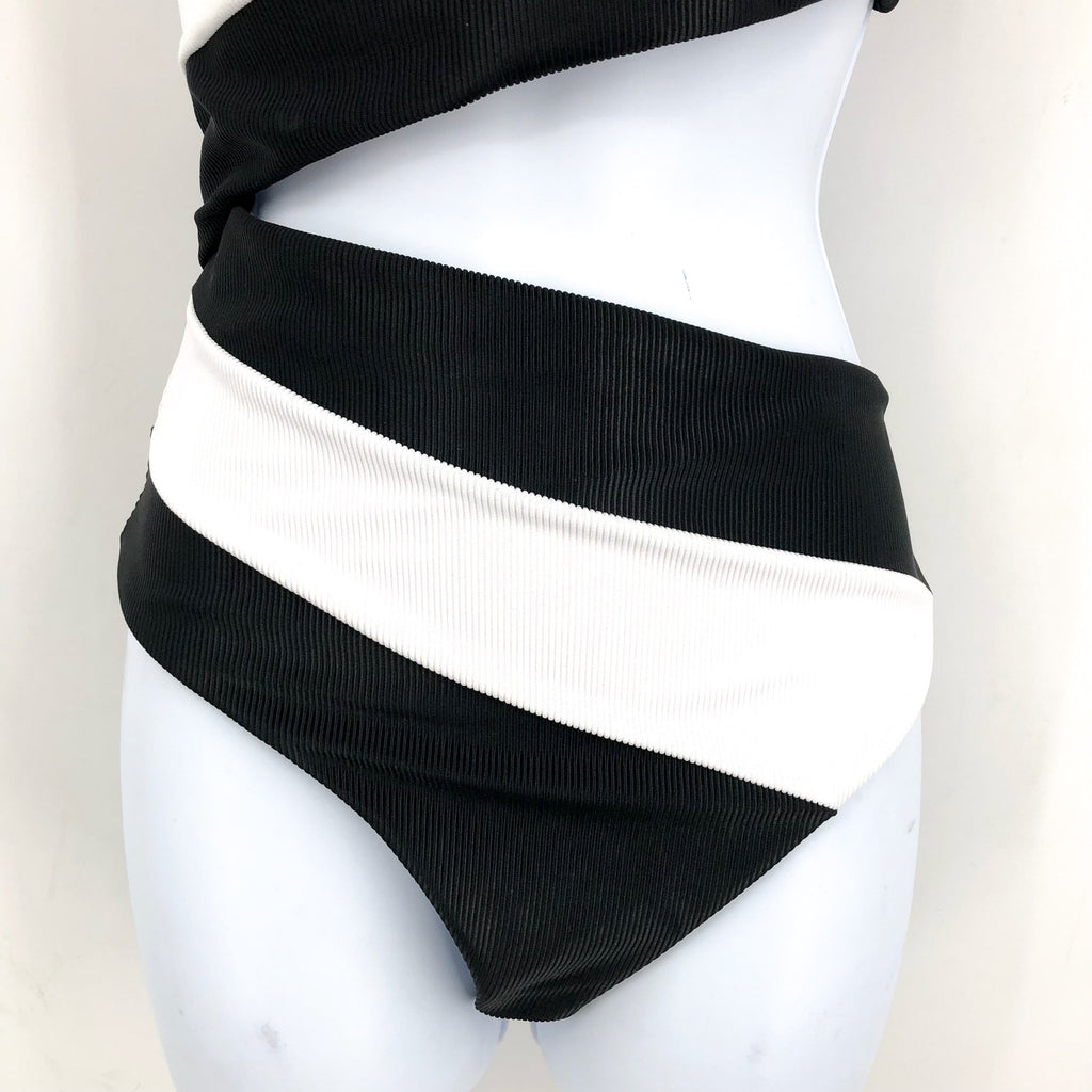 BEACH RIOT Women's Joyce One Shoulder One Piece Swimsuit Large Black White NWT