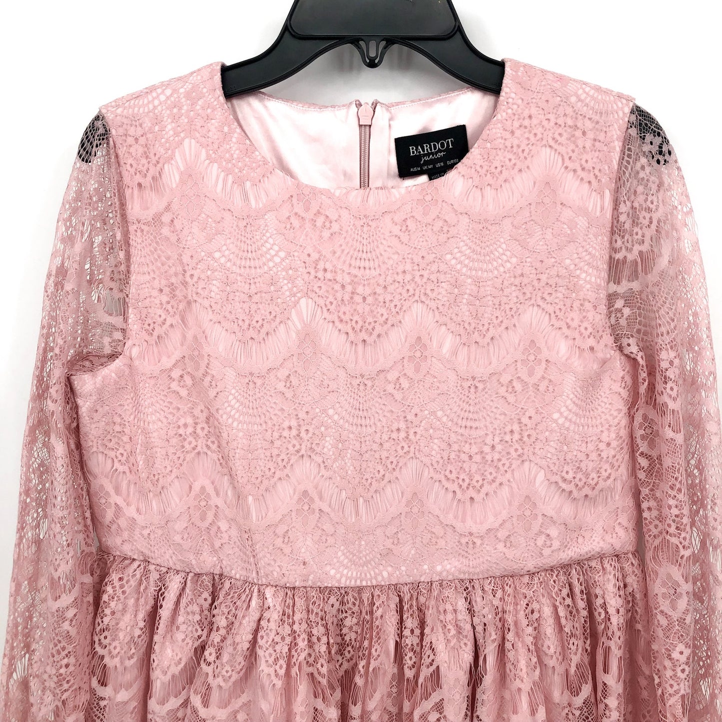 BARDOT JUNIOR Girl Gertrude Lace Dress Size 16 Pink Potpourri Long Sleeve NWT