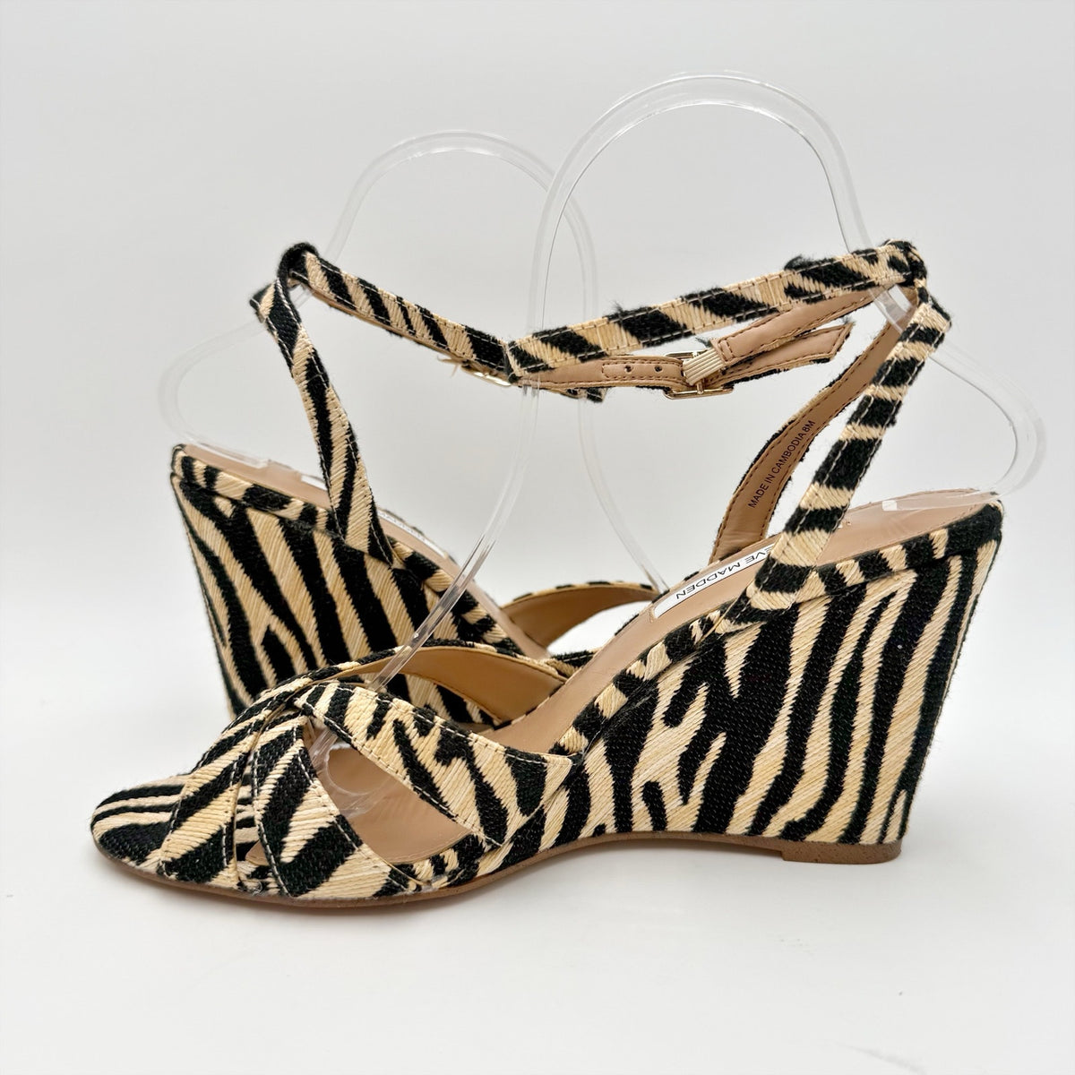 Steve Madden Womens Harbor Wedge Sandals Size 8 M Zebra Brown Black NIB