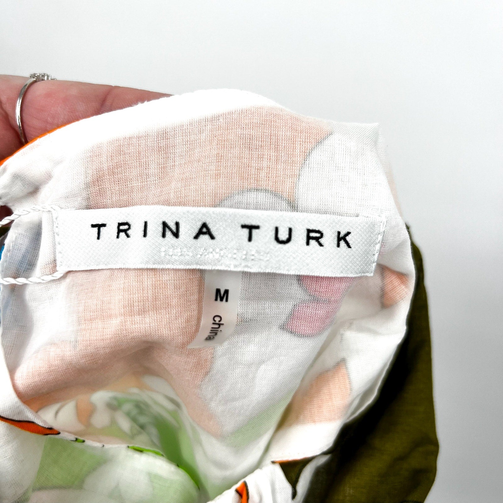 Trina Turk Womens Floral Artimo Midi Dress Medium White Multi Cut Out Casual NWT