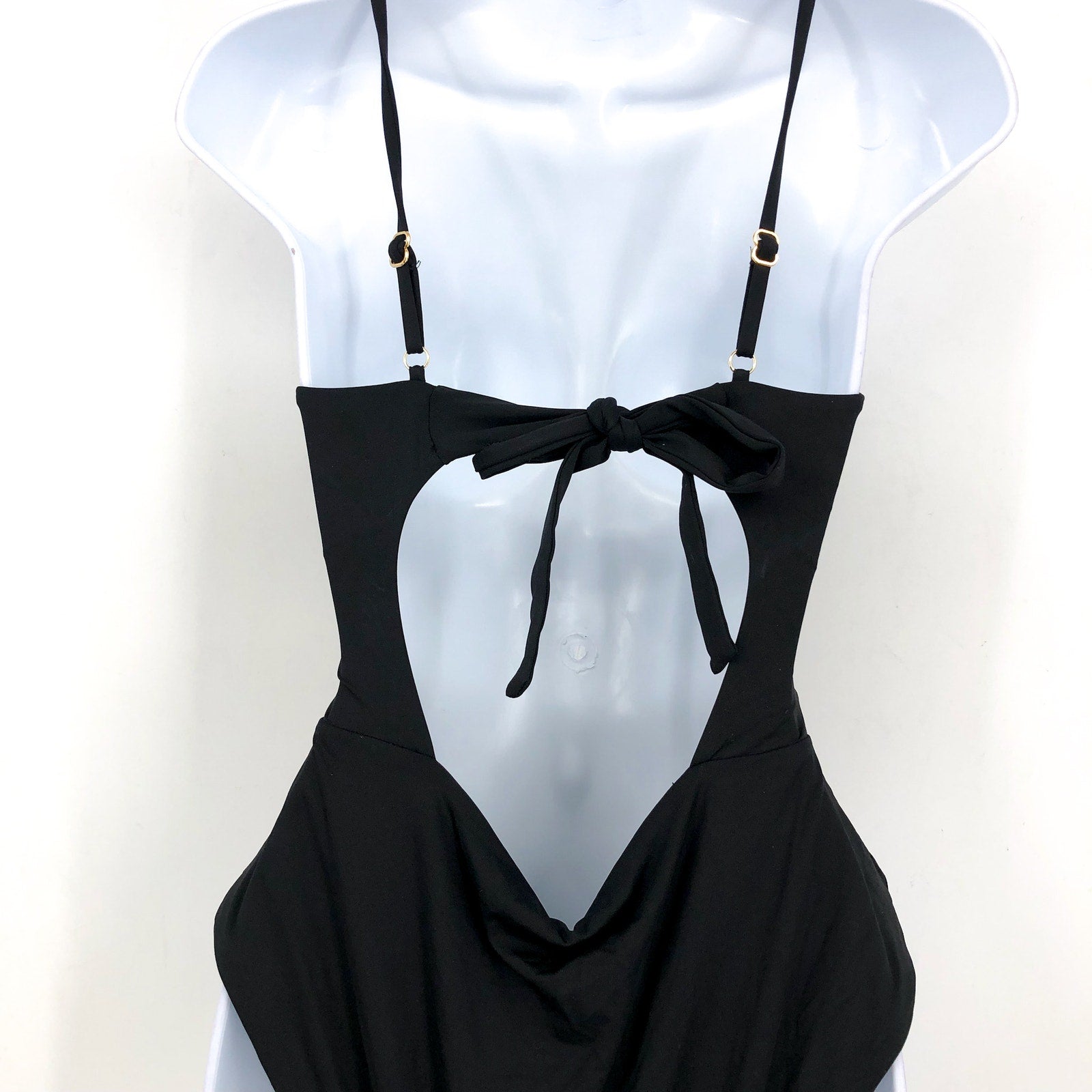 BECCA Women's Color Code Sarai One Piece Swimsuit Large Black Plunge Cutout NWT