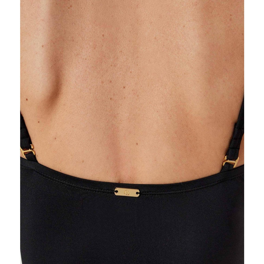 LAUREN RALPH LAUREN Solids V Wire One Piece Swimsuit Size 14 Black NWT