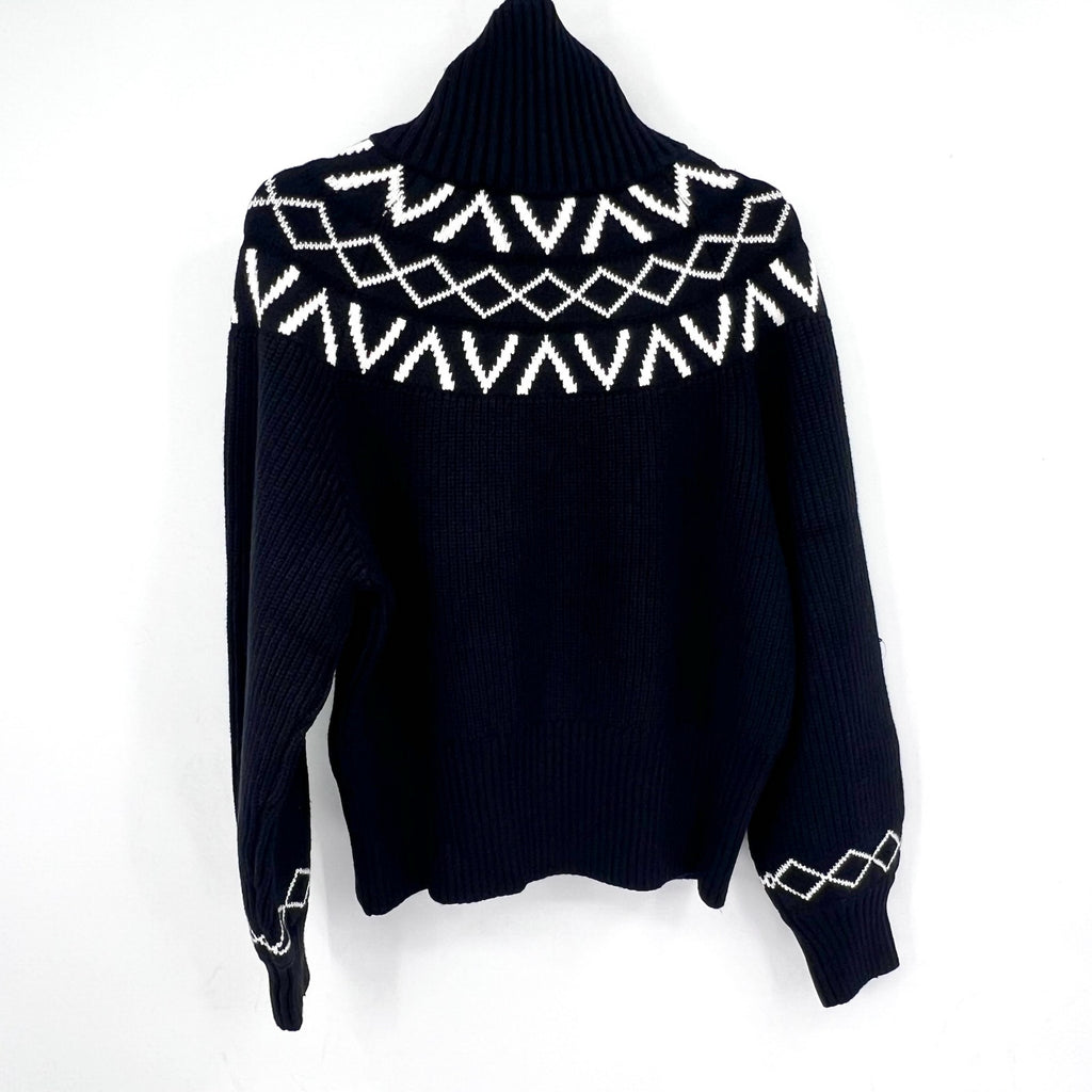 VARLEY Sigrid Fairisle Half-Zip Knit Sweater Medium Black Long Sleeve NWT