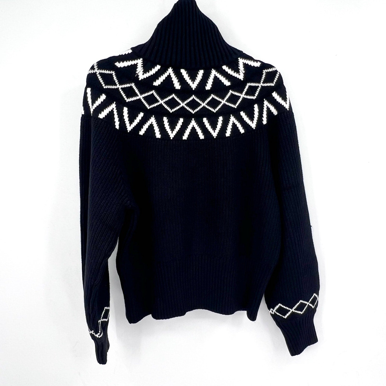 VARLEY Sigrid Fairisle Half-Zip Knit Sweater Medium Black Long Sleeve NWT