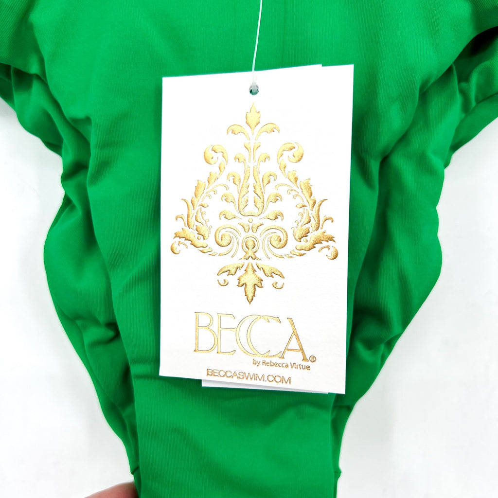 BECCA Color Code French Cut Bikini Bottom Small Emerald Green Shirred NWT