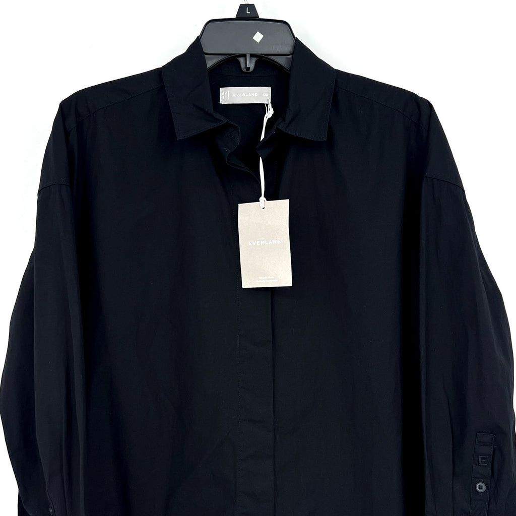 EVERLANE Women's The Oversized Poplin Shirt XXS Black Cotton Long Sleeve NWT