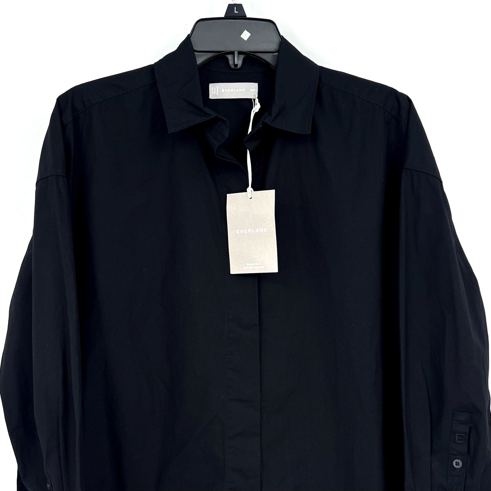 EVERLANE Women's The Oversized Poplin Shirt XXS Black Cotton Long Sleeve NWT