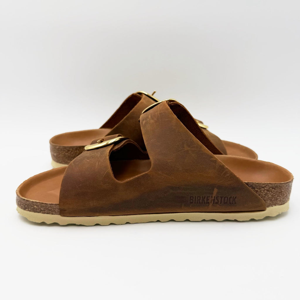 Birkenstock Womens Arizona Big Buckle Sandal EU 37 US 6 Narrow Brown Cognac NWOB