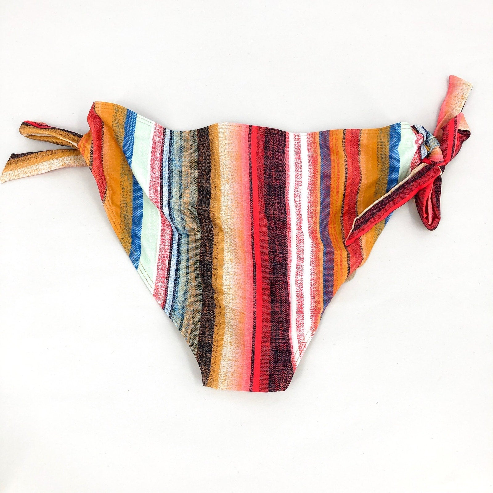 PRANA Women's Atalia Bikini Bottom XS Gold Baja Stripe Side Tie Swim NWT