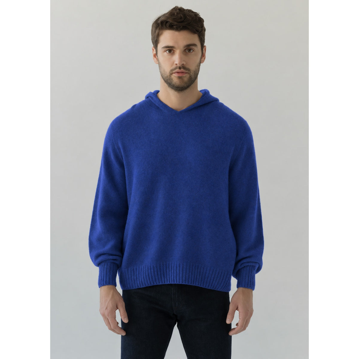 ACTIVE CASHMERE Men's Cashmere Hoodie Sweater Large Blue Machine Washable NWT