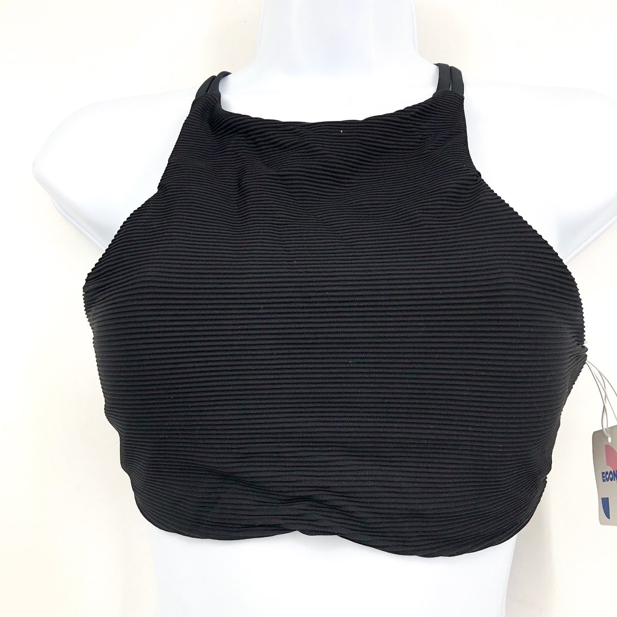 PRANA Women's Onyx Bay Bikini Top Large Black Ottoman High Neck Ribbed NWT