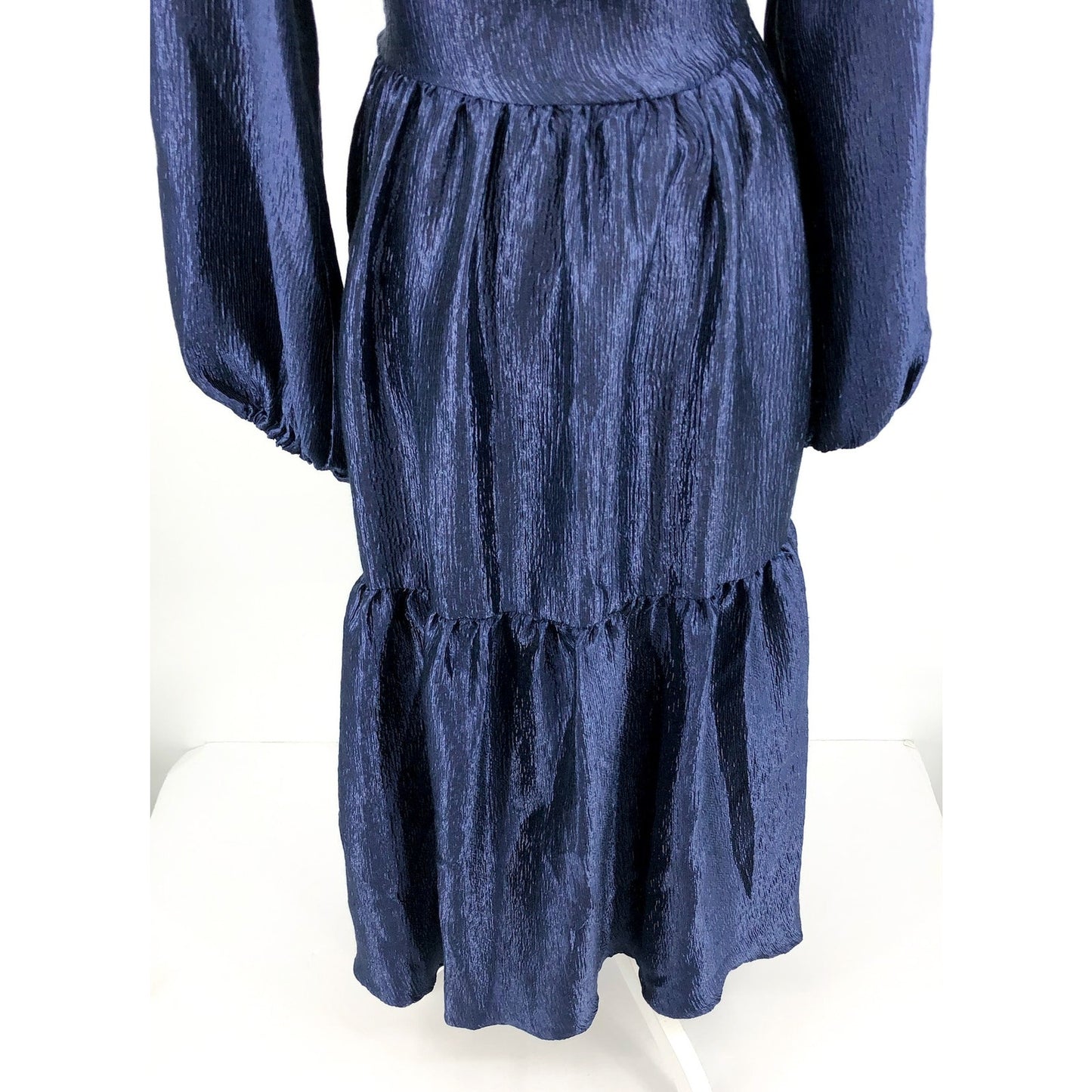 TOPSHOP Open Back Midi Dress Size 8 Midnight Blue Textured Jacquard Boho NWT