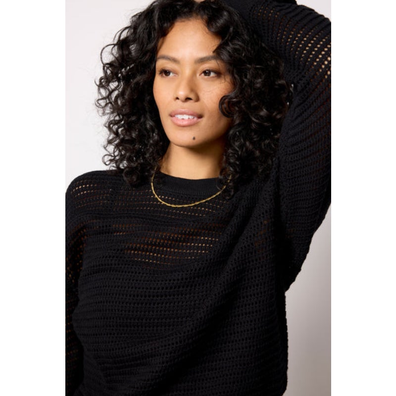 VARLEY Women's Kershaw Sweat Pullover Sweater XXS Black Open Knit Cotton NWT